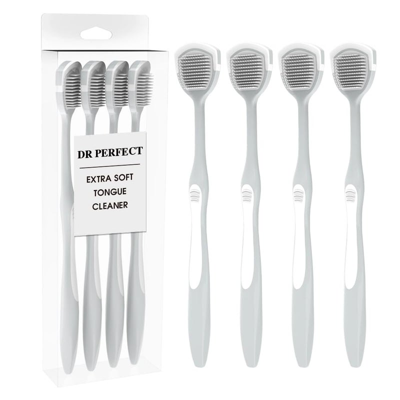 Drperfect Soft Tongue Brush Scraper Cleaner Helps Fight Bad Breath Clean Your Tongue Without Hurt Pack Of 4 (Gray) - Image 1